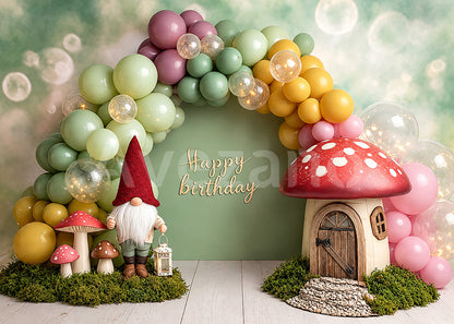 Avezano Gnome Mushroom Green Balloon Birthday Photography Backdrop