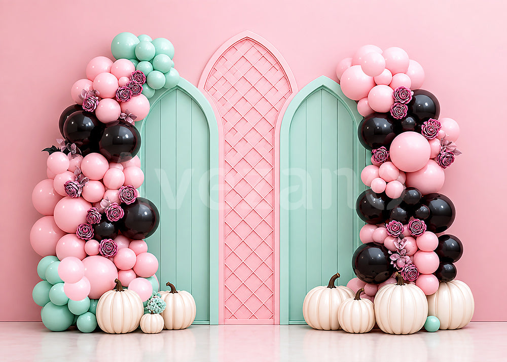 Avezano Pink Pastel Pumpkin Halloween Photography Backdrop