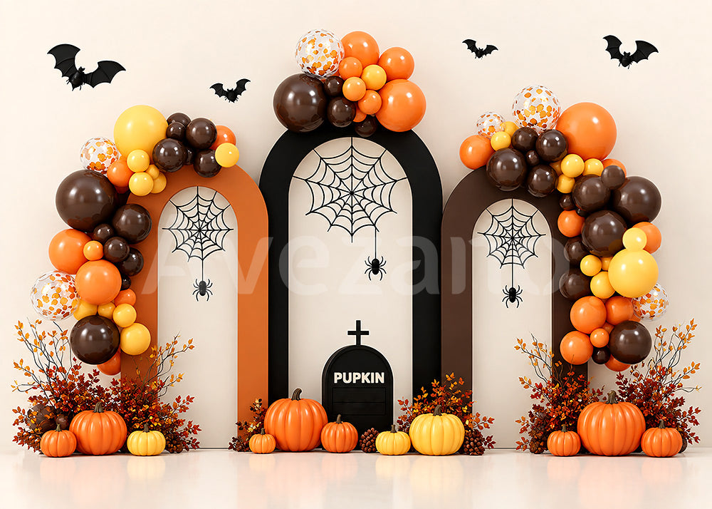 Avezano Retro Orange Tombstone Halloween Photography Backdrop