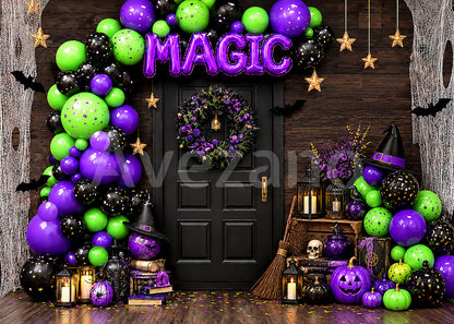 Avezano Green Purple Magic Door Halloween Photography Backdrop
