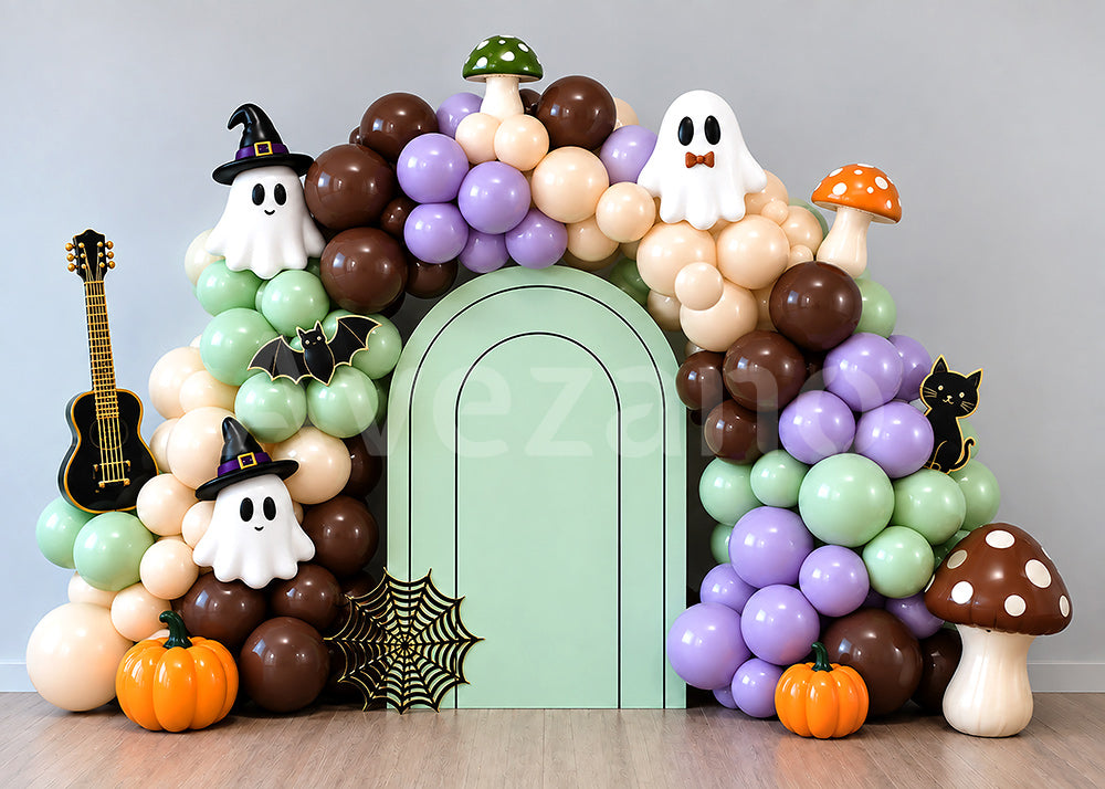 Avezano Cute Ghost Mushroom Halloween Arch Photography Backdrop