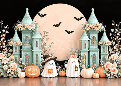 Avezano Pastel Castle Ghost Halloween Photography Backdrop