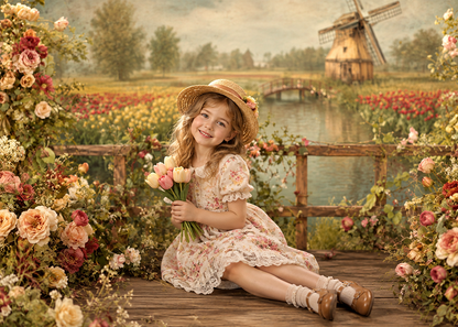 Avezano Stone Arch Sunflower Terrace Oil Painting Photography Backdrop