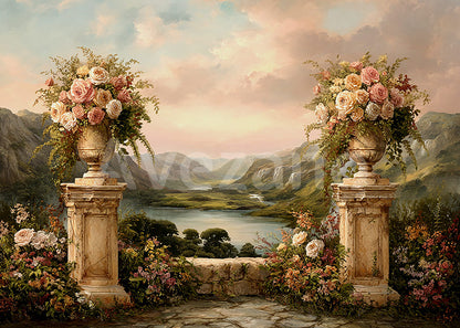 Avezano Rose Vase Mountain Lake Photography Backdrop
