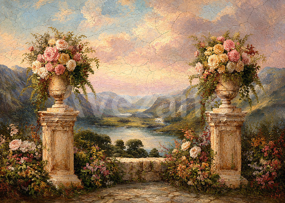 Avezano Rose Vase Mountain Lake Photography Backdrop