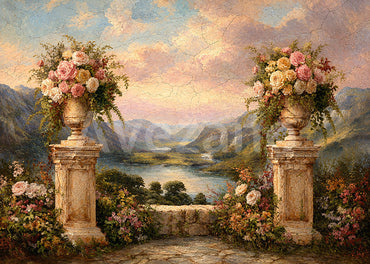 Avezano Rose Vase Mountain Lake Photography Backdrop