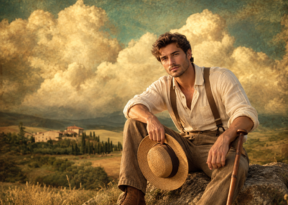 Avezano Tuscany Cloud Farm Oil Painting Photography Backdrop