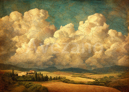 Avezano Tuscany Cloud Farm Oil Painting Photography Backdrop