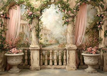 Avezano Pink Rose Arch Terrace Photography Backdrop