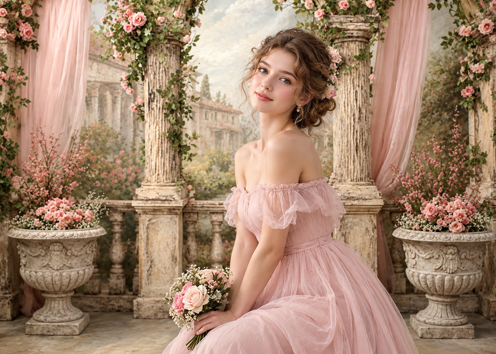 Avezano Pink Rose Arch Terrace Photography Backdrop