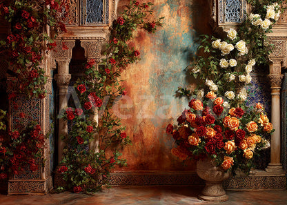 Avezano Moroccan Floral Wall Oil Painting Photography Backdrop