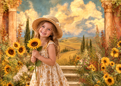 Avezano Tuscan Sunflower Landscape Photography Backdrop