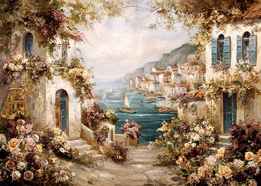 Avezano Coastal Town Oil Painting Photography Backdrop