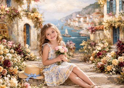 Avezano Coastal Town Oil Painting Photography Backdrop