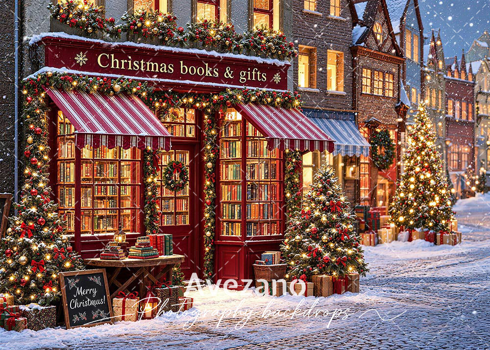 Avezano Christmas Book and Gift Store Street Photography Backdrop