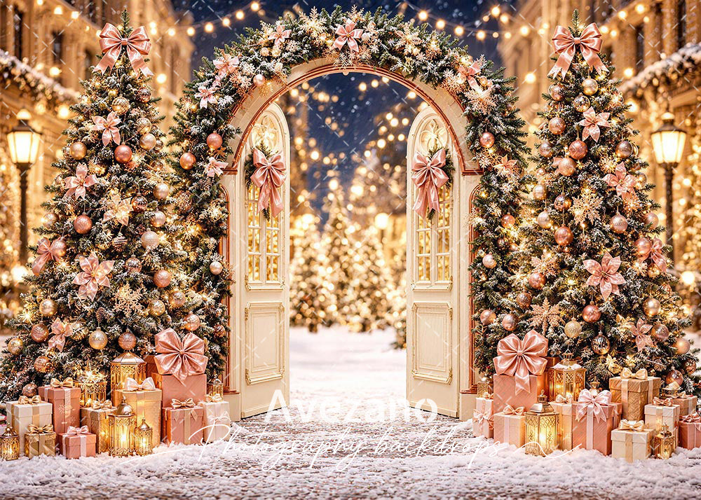 Avezano Pink Christmas Arch Scene Photography Backdrop