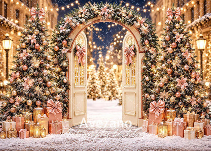 Avezano Pink Christmas Arch Scene Photography Backdrop