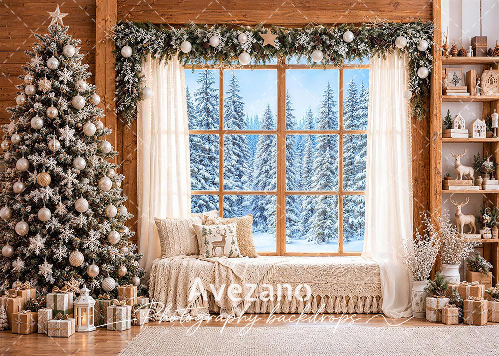 Avezano Rustic Wooden Christmas Window Room Photography Backdrop