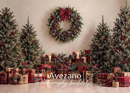 Avezano Rustic Christmas Tree Wreath Gift Box 2 pcs Set Backdrop