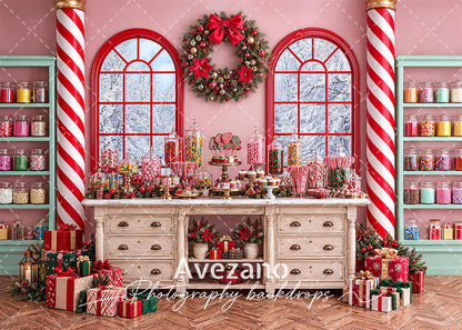 Avezano Christmas Candy Shop Photography Backdrop