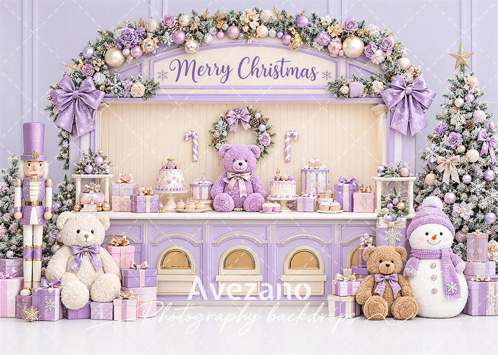 Avezano Purple Teddy Christmas Booth Photography Backdrop