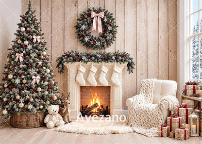 Avezano Cozy Fireplace Christmas Photography Backdrop