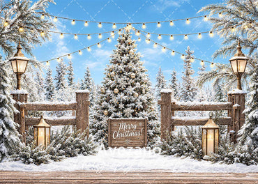 Avezano Snowy Forest Fence Christmas 2 pcs Set Backdrop