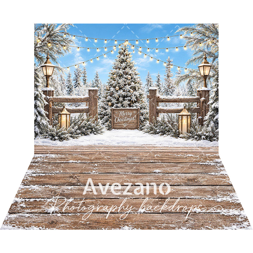 Avezano Snowy Forest Fence Christmas 2 pcs Set Backdrop