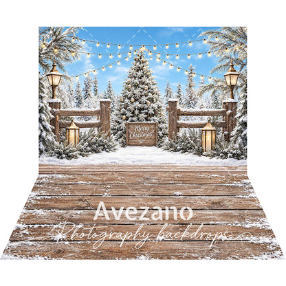 Avezano Snowy Forest Fence Christmas 2 pcs Set Backdrop