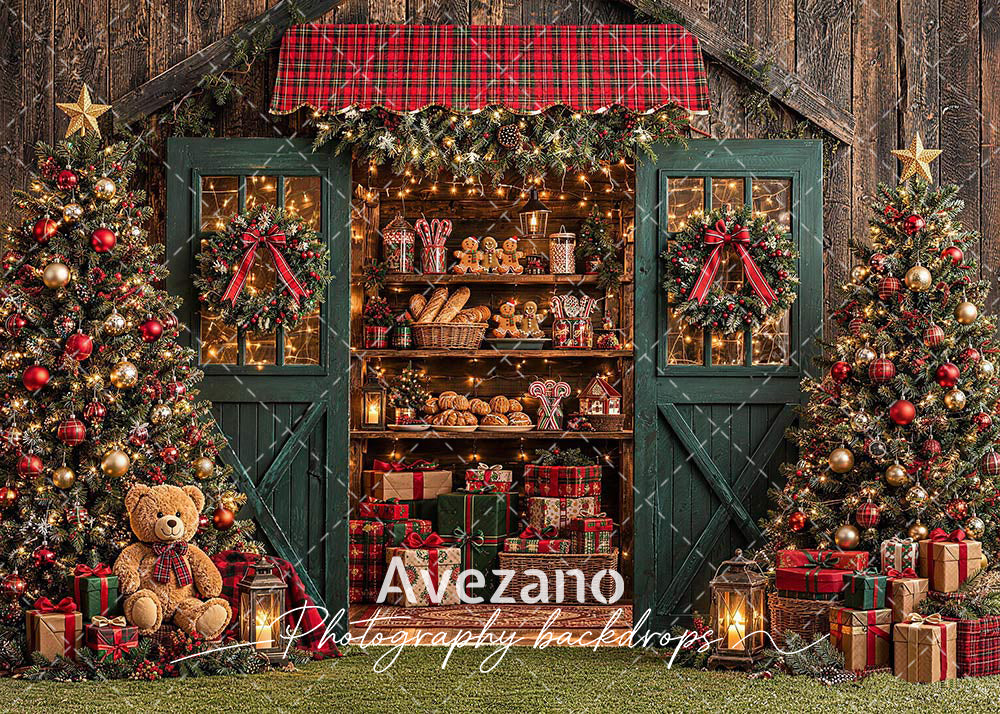 Avezano Rustic Christmas Gift Shop 2 pcs Set Backdrop