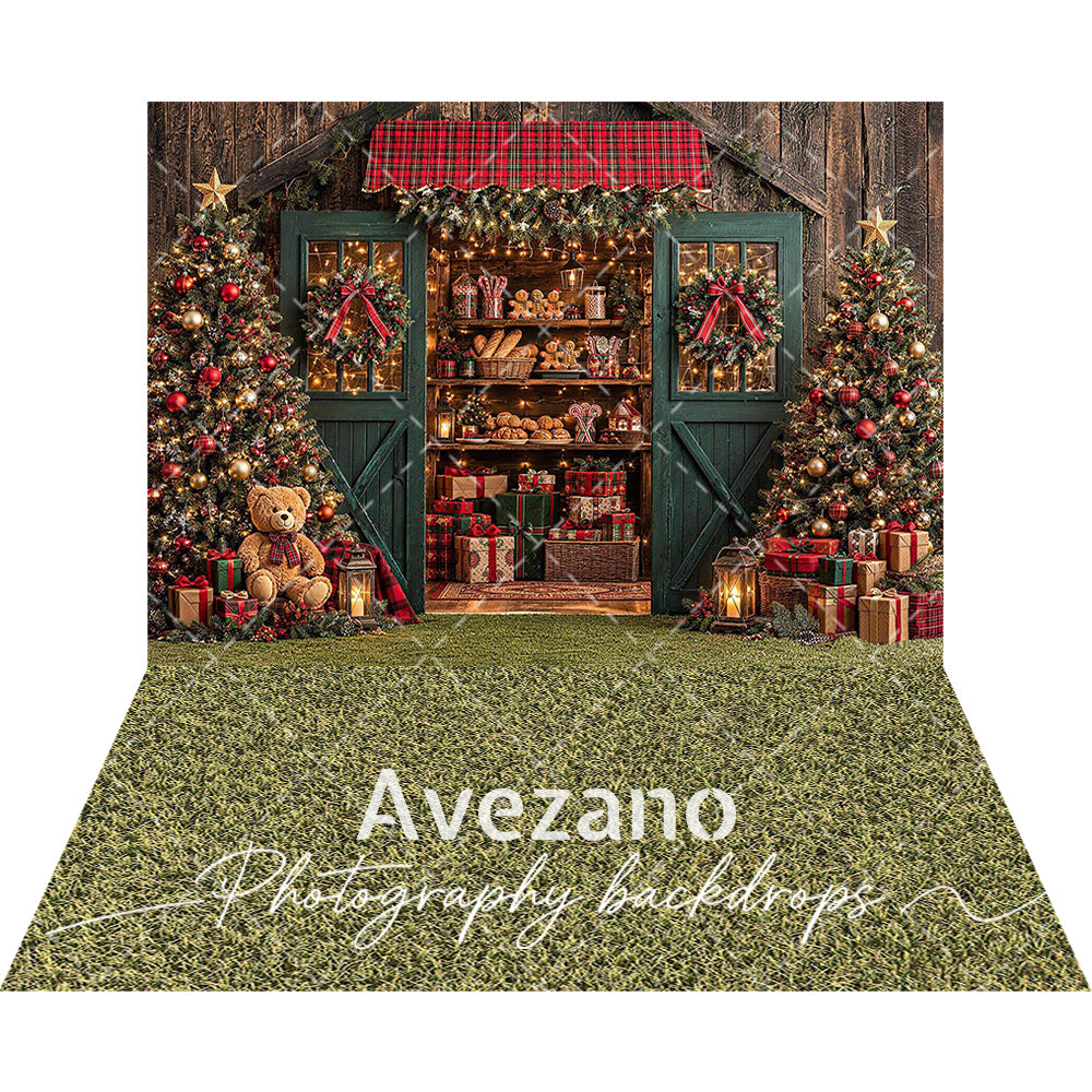 Avezano Rustic Christmas Gift Shop 2 pcs Set Backdrop