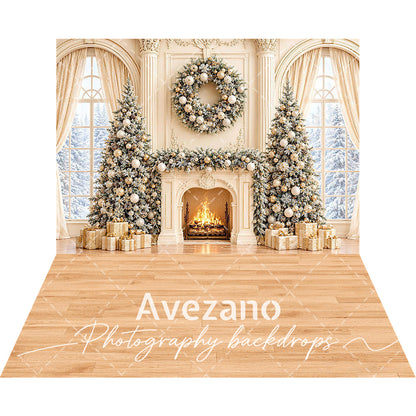 Avezano Cream Luxury Fireplace Christmas 2 pcs Set Backdrop