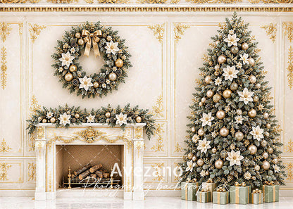 Avezano Luxury Gold Christmas Room Photography Backdrop Scene Room Set