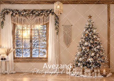 Avezano Boho Wooden Christmas Room Photography Backdrop Scene Room Set