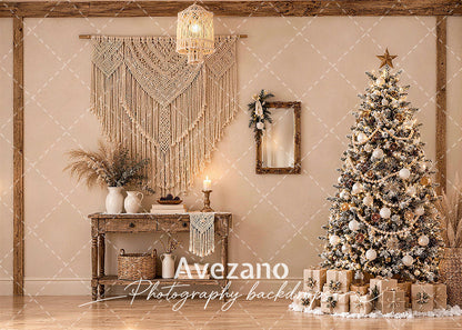 Avezano Boho Christmas Corner Room Photography Backdrop