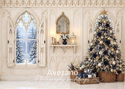 Avezano Gothic Blue Christmas Interior Photography Backdrop Scene Room Set