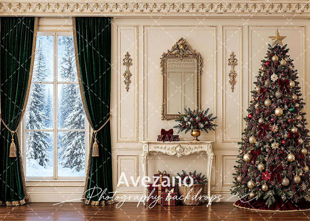Avezano Luxury Green Curtain Christmas Room Photography Backdrop