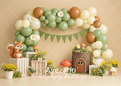 Avezano Woodland Squirrel Mushroom Balloon Photography Backdrop