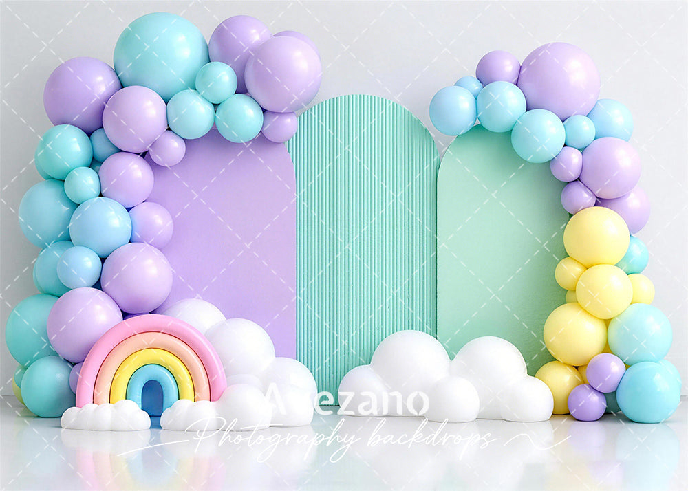 Avezano Pastel Rainbow Cloud Balloon Arch Photography Backdrop