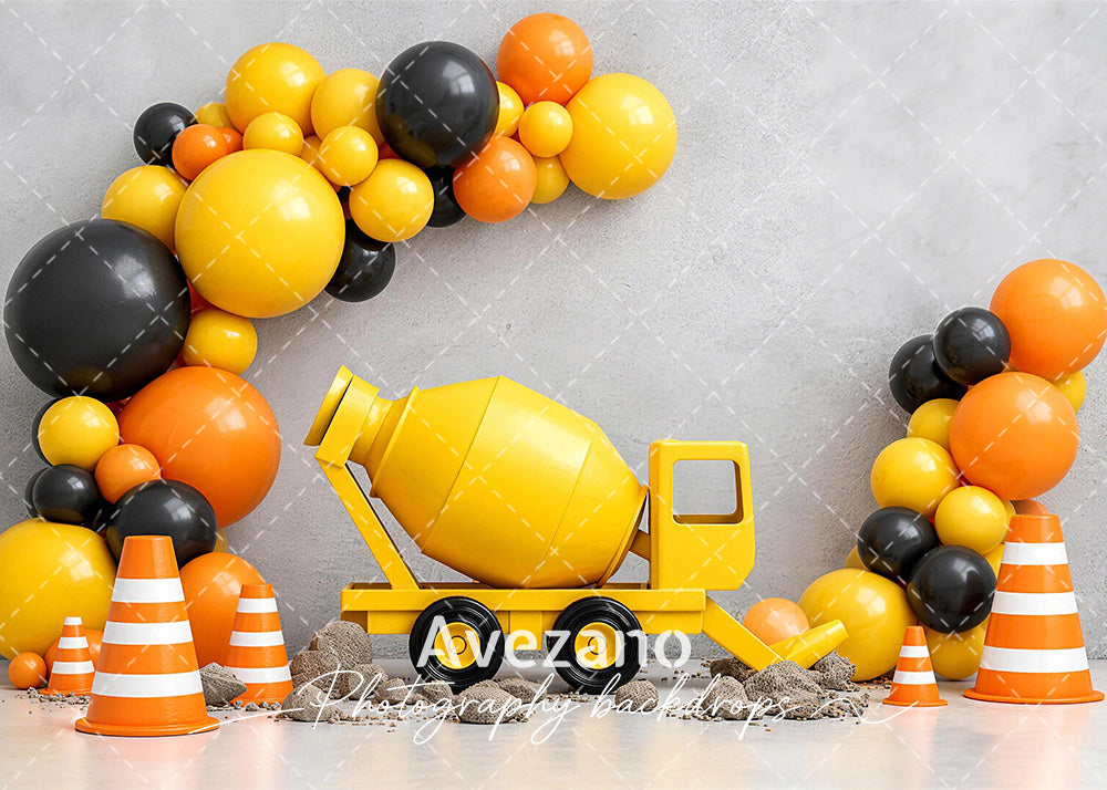 Avezano Construction Cement Truck Party Photography Backdrop