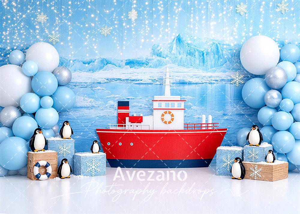 Avezano Arctic Penguin Ice Ship Birthday Photography Backdrop