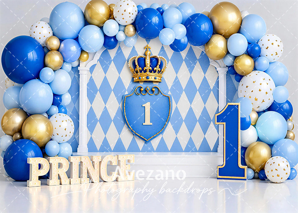 Avezano Prince Crown Blue Diamond 1st Birthday Photography Backdrop