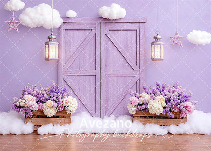 Avezano Purple Floral Barn Door Cloud Photography Backdrop