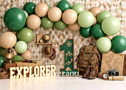 Avezano Explorer Adventure Green 1st Birthday Photography Backdrop