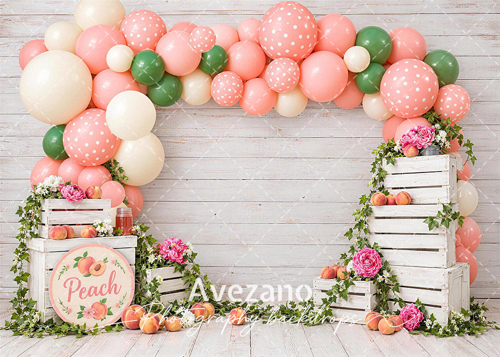 Avezano Sweet Peach Fruit Wood Crate Balloon Photography Backdrop