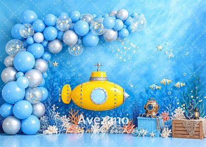 Avezano Underwater Yellow Submarine Ocean Balloon Photography Backdrop