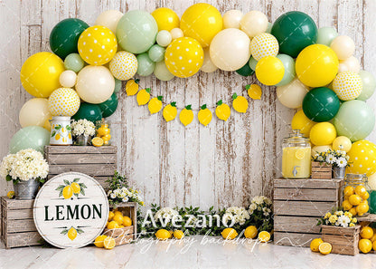 Avezano Fresh Lemon Rustic Wood Balloon Photography Backdrop