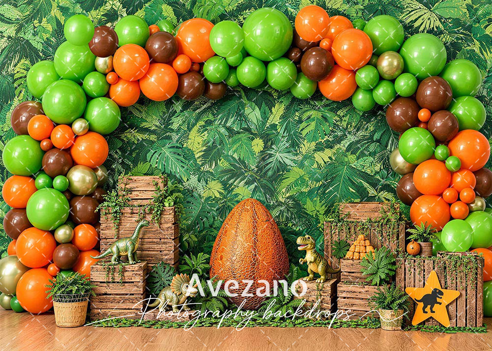 Avezano Dinosaur Jungle Palm Leaf Balloon Photography Backdrop