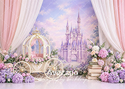 Avezano Princess Carriage Purple Castle Floral Photography Backdrop