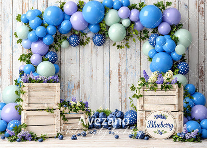 Avezano Blueberry Balloon Arch Wooden Crute White Wood Photography Backdrop